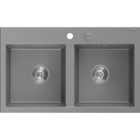 Mexen Hektor žulový drez 2-komorový 800 x 480 mm, sivý, sifón chróm - 6521802000-71