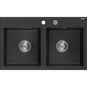 Mexen Hektor žulový kuchynský drez 2-komorový 800 x 480 mm, čierny/strieborný metalik, sifón chróm - 6521802000-73