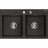 Mexen Hektor granitový drez 2-komorový 800 x 480 mm, čierny/zlatý metalik, sifón chróm - 6521802000-75