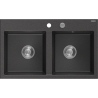 Mexen Hektor dvojkomorový granitový drez 800 x 480 mm, čierny s fľakmi, chrómový sifón - 6521802000-76