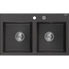 Mexen Hektor žulový drez 2-komorový 800 x 480 mm, čierny škvrnitý, sifón chróm - 6521802000-76