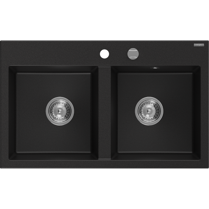 Mexen Hektor dvojkomorový žulový drez 800 x 480 mm, čierny, sifón chróm - 6521802000-77
