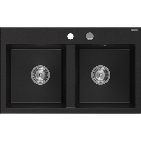 Mexen Hektor dvojkomorový žulový drez 800 x 480 mm, čierny, sifón chróm - 6521802000-77