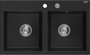 Mexen Hektor dvojkomorový žulový drez 800 x 480 mm, čierny, sifón chróm - 6521802000-77