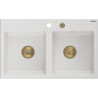 Mexen Hektor dvojkomorový granitový drez 800 x 480 mm, biela, sifón zlatý - 6521802000-20-G