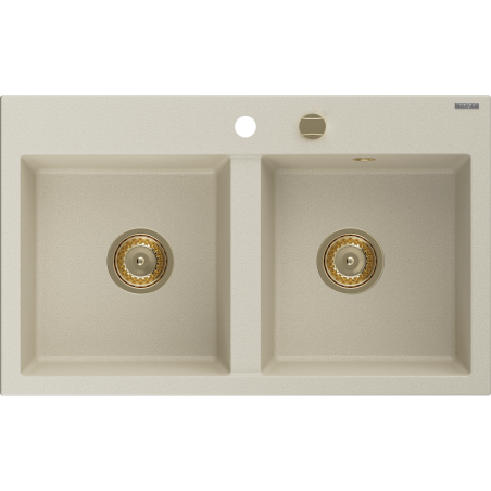 Mexen Hektor dvojkomorový granitový drez 800 x 480 mm, béžový, zlatý sifón - 6521802000-69-G