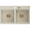 Mexen Hektor dvojkomorový granitový drez 800 x 480 mm, béžový, zlatý sifón - 6521802000-69-G