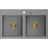 Mexen Hektor kuchynský drez z granitu, 2-komorový 800 x 480 mm, sivý, sifón zlatý - 6521802000-71-G