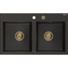 Mexen Hektor granitový dvojkomorový drez 800 x 480 mm, čierny/zlatý metalik, zlatý sifón - 6521802000-75-G