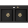 Mexen Hektor žulový kuchynský drez s 2 komorami 800 x 480 mm, čierny, sifón zlatý - 6521802000-77-G