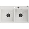 Mexen Hektor granitový drez 2-komorový 800 x 480 mm, biely, sifón čierny - 6521802000-20-B