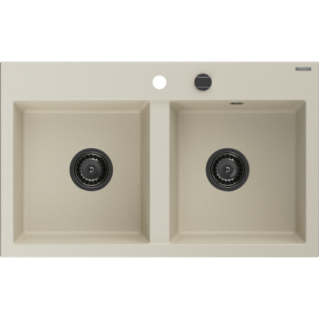 Mexen Hektor žulový drez 2-komorový 800 x 480 mm, béžový, sifón čierny - 6521802000-69-B