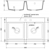 Mexen Hektor žulový kuchynský drez, dvojkomorový 800 x 480 mm, sivý, čierny sifón - 6521802000-71-B