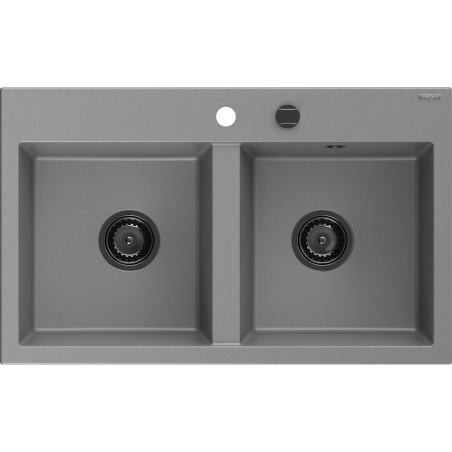 Mexen Hektor granitový kuchynský drez 2-komorový 800 x 480 mm, sivý, čierny sifón - 6521802000-71-B