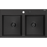 Mexen Hektor granitový drez 2-komorový 800 x 480 mm, čierny/strieborný metalik, čierny sifón - 6521802000-73-B