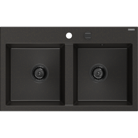 Mexen Hektor granitový drez 2-komorový 800 x 480 mm, čierno/zlatý metalíza, sifón čierny - 6521802000-75-B