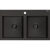 Mexen Hektor žulový drez s dvomi komorami 800 x 480 mm, čierny/zlatý metalík, čierny sifón - 6521802000-75-B