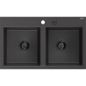 Mexen Hektor žulový dvojkomorový drez 800 x 480 mm, čierny s bodkami, čierny sifón - 6521802000-76-B