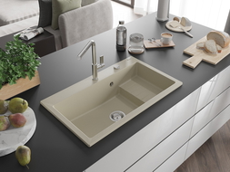 Mexen Omar granitový drez 1-komorový 800 x 480 mm, béžový, sifón chróm - 6520801005-69