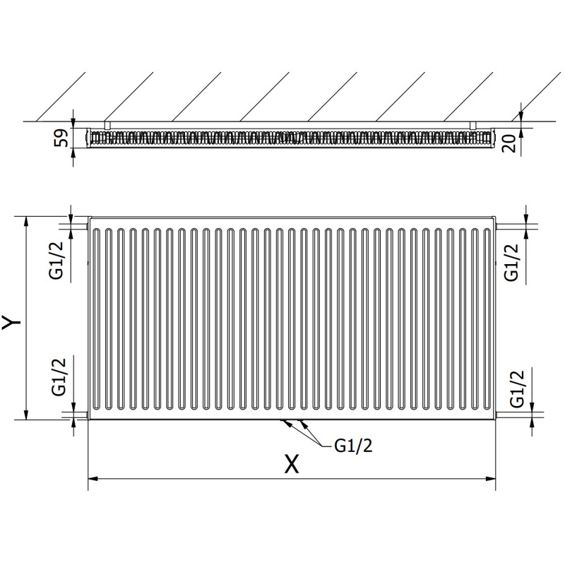 Mexen CC11 doskový radiátor 400 x 2200 mm, dolné stredové pripojenie, 1426 W, antracit - W6C11-040-220-66