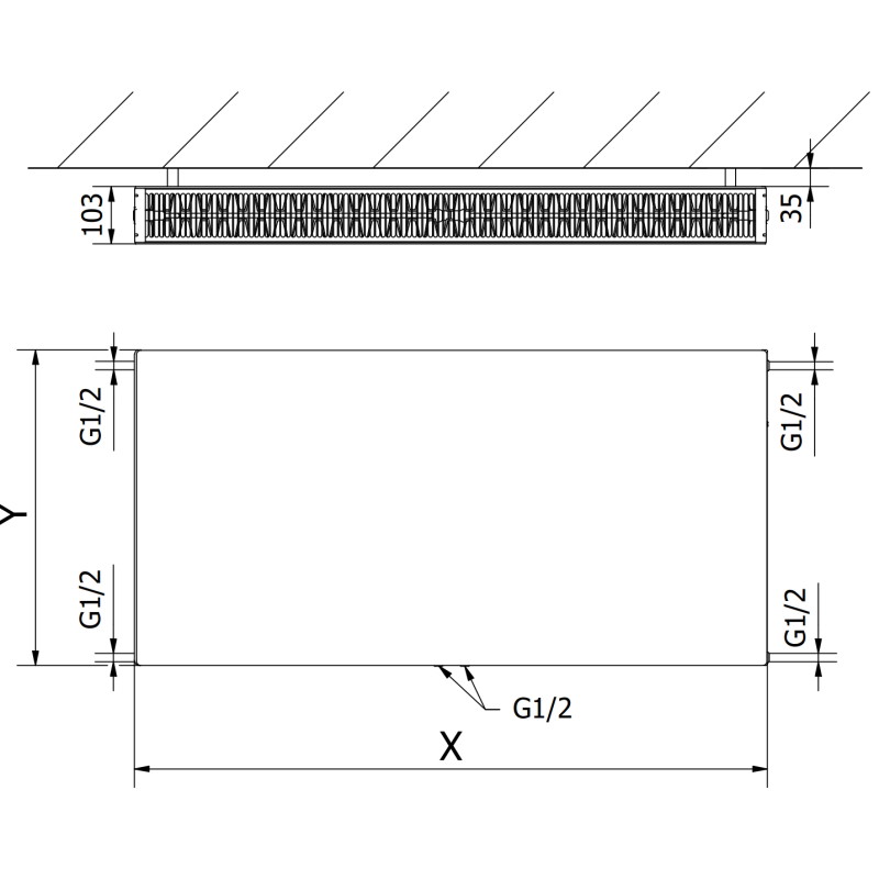 Mexen CCF22 Flat doskový radiátor 300 x 1800 mm, dolné stredové pripojenie, 1621 W, biely - W6C22F-030-180-00