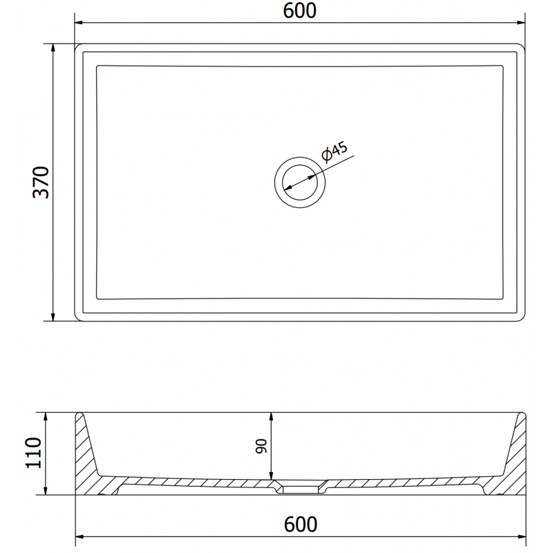 Mexen Goya umývadlo na dosku 60 x 37 cm, čierna matná- 22186085