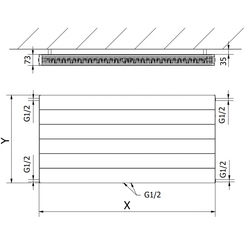Mexen Line CCL21 doskový radiátor 900 x 600 mm, spodné stredové pripojenie, 954 W, biely - W6C21L-090-060-00