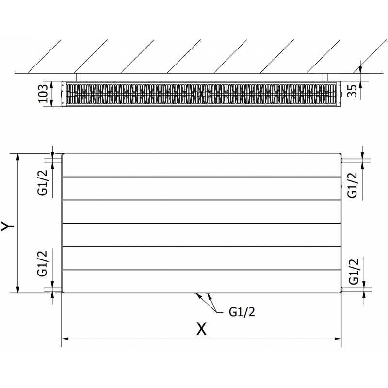 Mexen Line CCL22 článkový radiátor 500 x 1000 mm, spodné stredové pripojenie, 1364 W, biely - W6C22L-050-100-00
