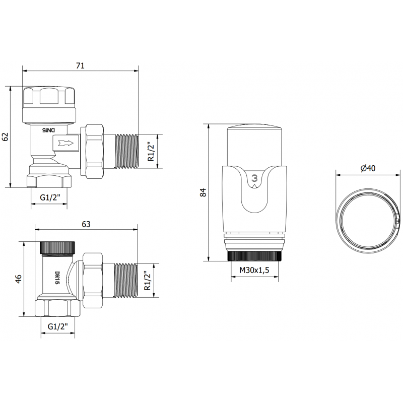 Mexen G00 termostatická súprava rohová, čierna - W901-900-70