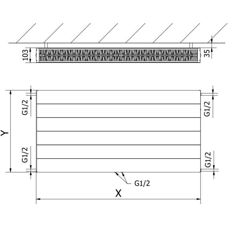 Mexen CCL22 Line doskový radiátor 600 x 1100 mm, spodné stredné pripojenie, 1741 W, biely - W6C22L-060-110-00