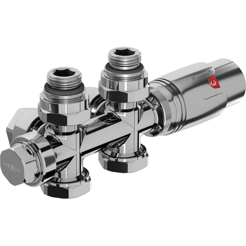 Mexen G00 termostatická sada rohová/priama, Duplex, DN50, chróm - W908-900-01