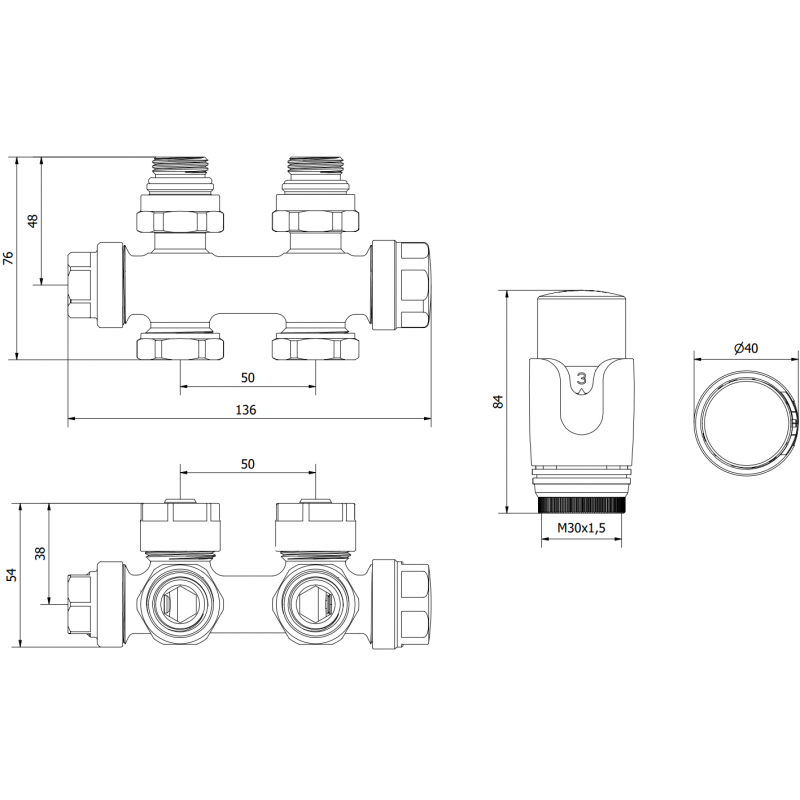 Mexen G00 termoset kútový/priamy, Duplex, DN50, zlatý - W908-900-50
