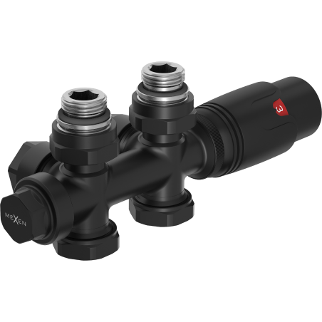 Mexen G00 termostatická sada rohová/priamy, Duplex, DN50, čierna - W908-900-70