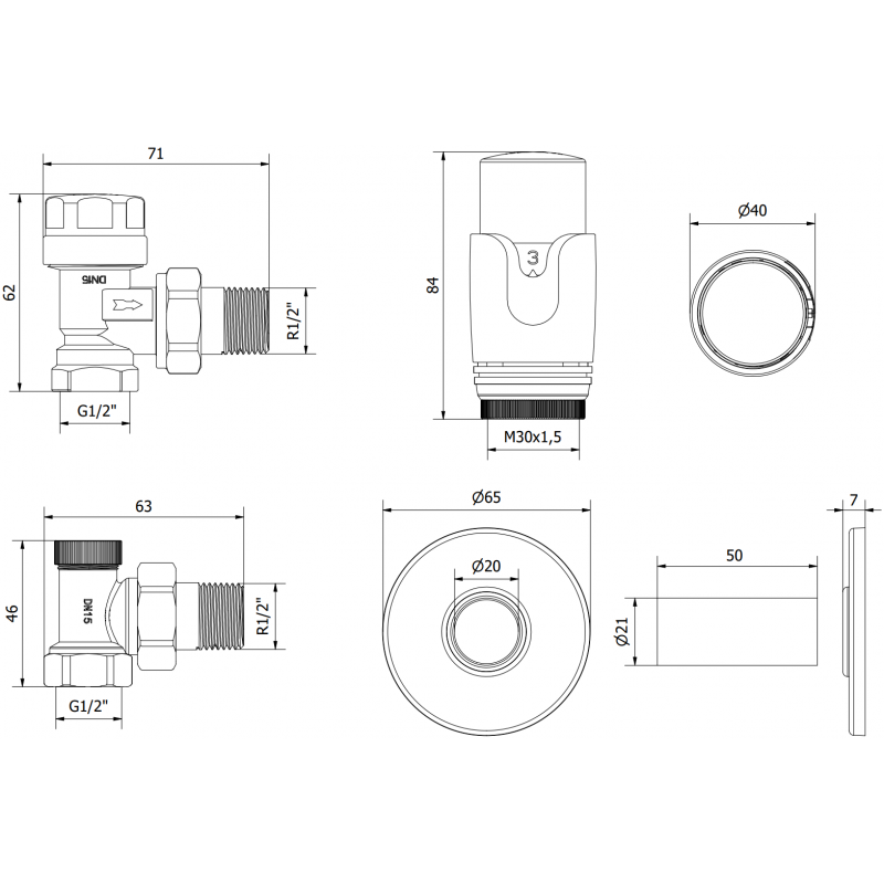 Mexen G00 termostatická sada uhlová s krytom R, chróm - W901-900-904-01