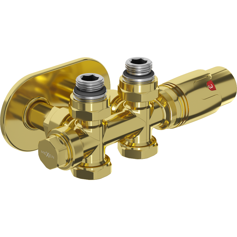 Mexen G00 termostatická súprava uhlová/priamy s krytom R, Duplex, DN50, zlatý - W908-900-905-50