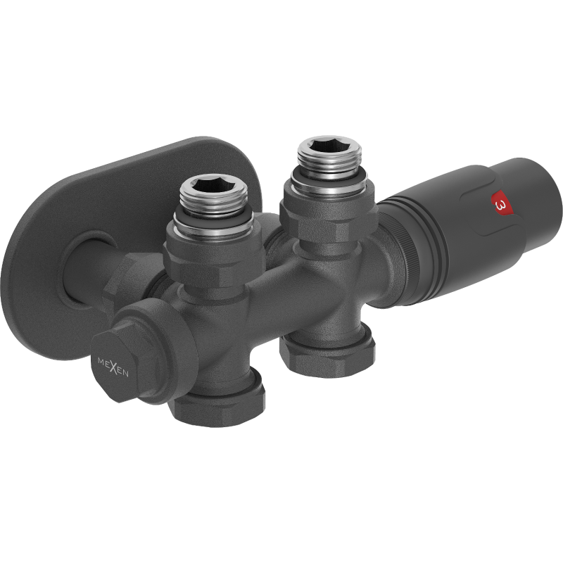 Mexen G00 termostatická súprava uhlová/priamo s krytom R, Duplex, DN50, antracit - W908-900-905-66