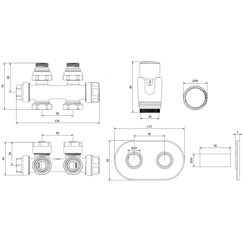 Mexen G00 sada termostatická rohová/priamo s krytom R, Duplex, DN50, čierna - W908-900-905-70