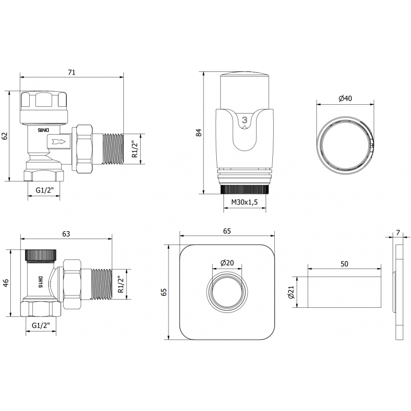 Mexen G00 nástenný termostatický set s krytkou S, chróm - W901-900-909-01