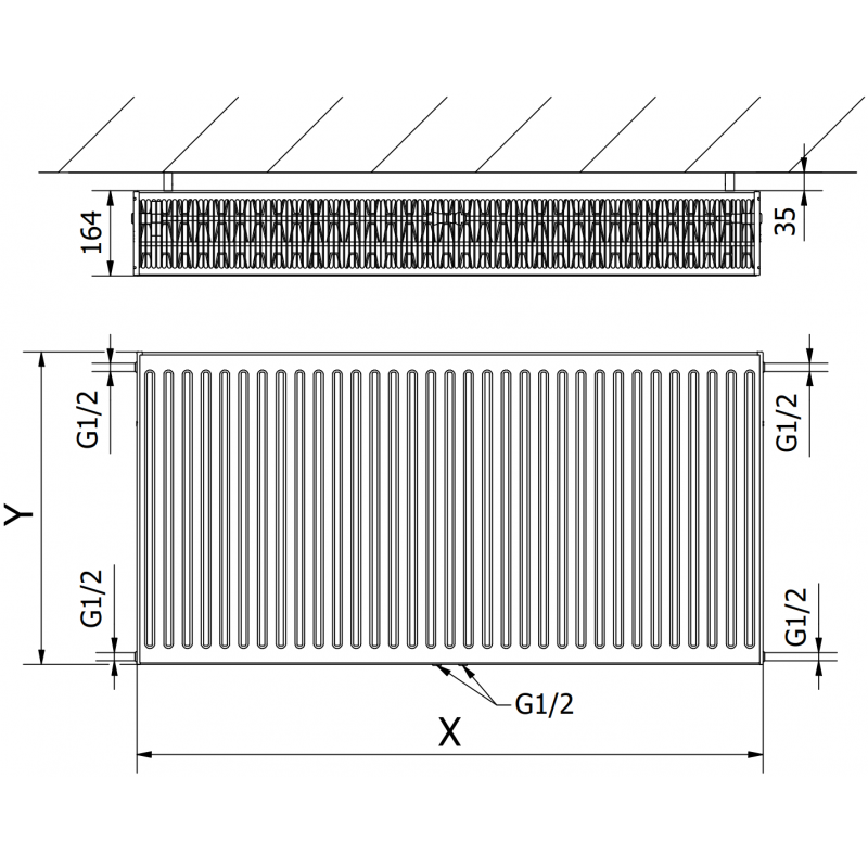 Mexen CC33 doskový radiátor 600 x 2200 mm, spodné stredové pripojenie, 5136 W, antracit - W6C33-060-220-66