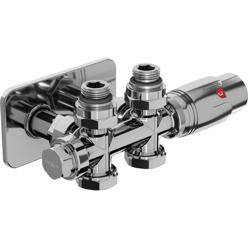 Mexen G00 termostatická súprava uhlová/rovná s krytom S, Duplex, DN50, chróm - W908-900-910-01