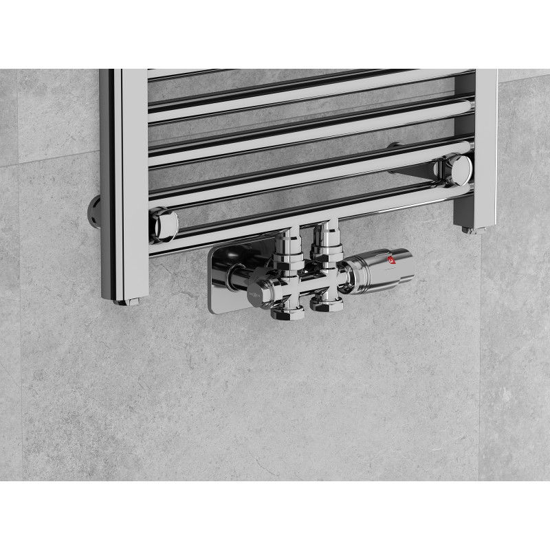 Mexen G00 termostatická súprava uhlová/rovná s krytom S, Duplex, DN50, chróm - W908-900-910-01