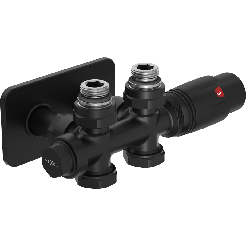 Mexen G00 termostatická súprava rohová/priamo s krytom S, Duplex, DN50, čierna - W908-900-910-70