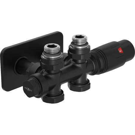 Mexen G00 termostatická súprava rohová/priamo s krytom S, Duplex, DN50, čierna - W908-900-910-70