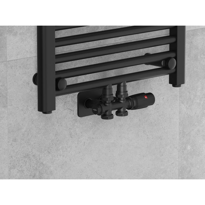 Mexen G00 termostatická súprava rohová/priamo s krytom S, Duplex, DN50, čierna - W908-900-910-70