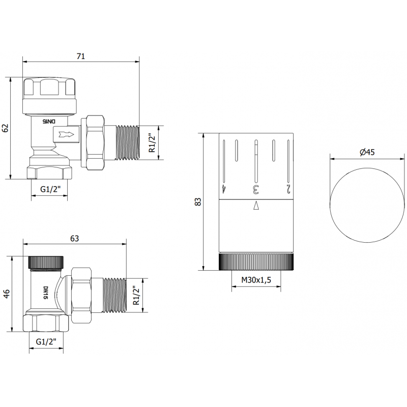 Mexen G05 termostatická súprava rohová, čierna - W901-958-70