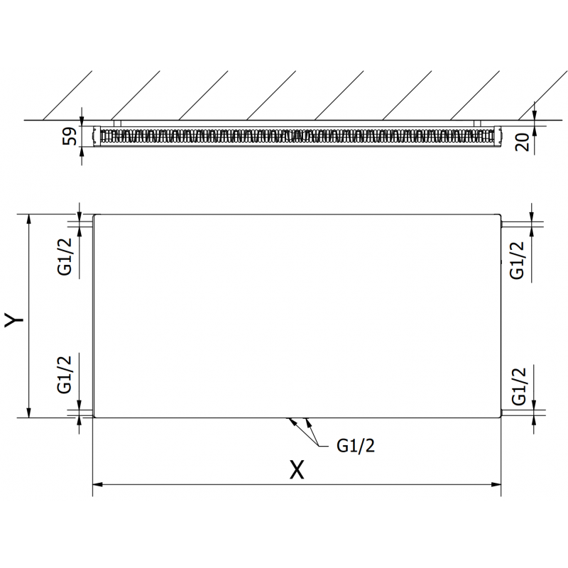 Mexen Flat CCF11 doskový radiátor 500 x 1800 mm, stredové spodné pripojenie, 1228 W, antracit - W6C11F-050-180-66
