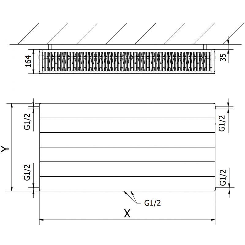 Mexen Line CCL33 doskový radiátor 500 x 1100 mm, spodné stredové pripojenie, 2091 W, biely - W6C33L-050-110-00