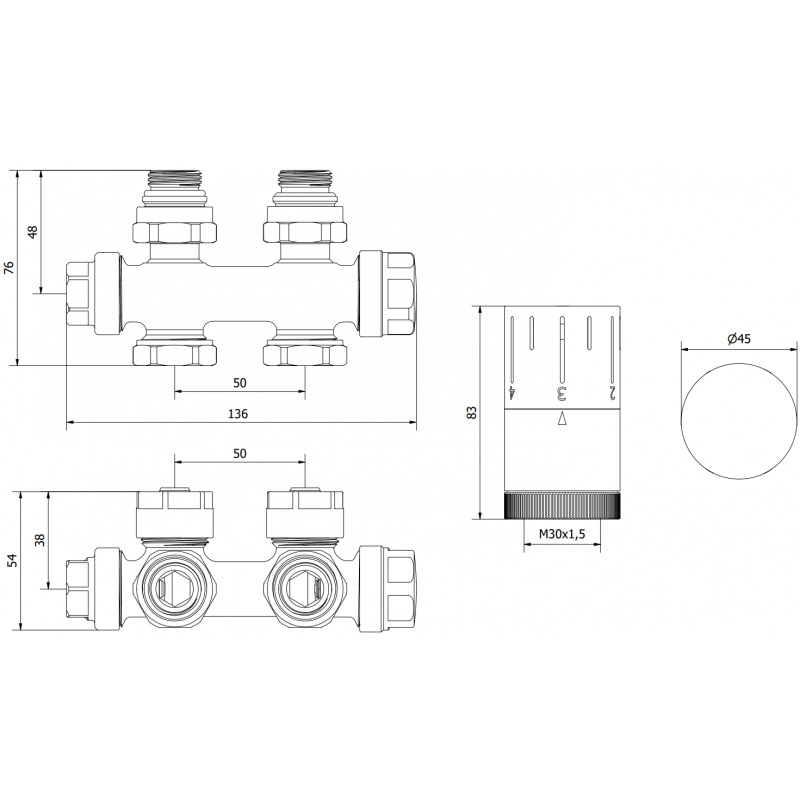 Mexen G05 termostatická sada osová, antracit - W903-958-66