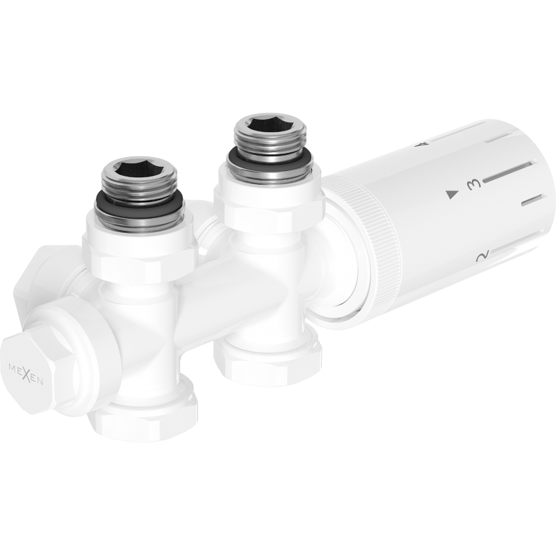 Mexen G05 termostatická sada rohový/priamy, Duplex, DN50, biely - W908-958-20