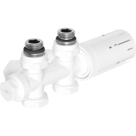 Mexen G05 termostatická sada rohový/priamy, Duplex, DN50, biely - W908-958-20